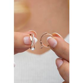 Nereze 925 Ayar Rose Tektaş Örgü Kadın Gümüş Küpe