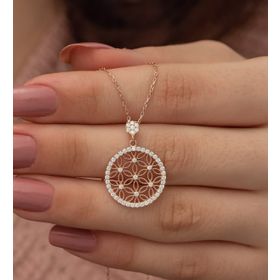 Nereze 925 Ayar Rose Yaşam Çiçeği Kadın Gümüş Kolye