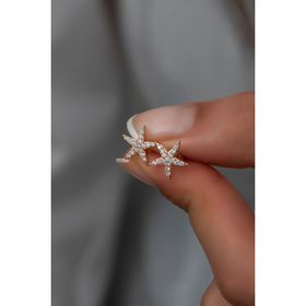 Nereze 925 Ayar Rose Zirkon Taşlı Deniz Yıldız Kadın Gümüş Küpe