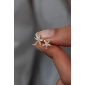 Nereze 925 Ayar Rose Zirkon Taşlı Deniz Yıldız Kadın Gümüş Küpe
