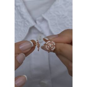 Nereze 925 Ayar Rose Zirkon Taşlı Yonca Kadın Gümüş Küpe