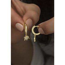 Nereze 925 Ayar Sallantılı Gold Fil Kadın Gümüş Küpe
