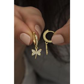 Nereze 925 Ayar Sallantılı Gold Yusufcuk Kadın Gümüş Küpe