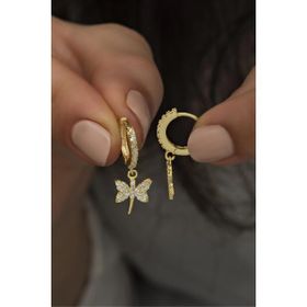 Nereze 925 Ayar Sallantılı Gold Yusufcuk Kadın Gümüş Küpe