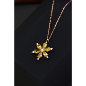 Nereze 925 Ayar Sarı Taşlı Kamelya Çiçeği Kadın Kolye