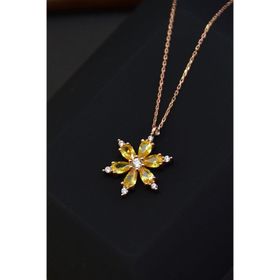 Nereze 925 Ayar Sarı Taşlı Kamelya Çiçeği Kadın Kolye