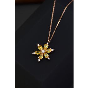 Nereze 925 Ayar Sarı Taşlı Kamelya Çiçeği Kadın Kolye