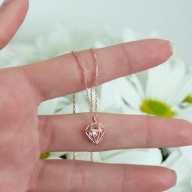 Nereze 925 Ayar Şık Tasarım Pembe Taşlı Kadın Gümüş Kolye