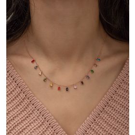 Nereze 925 Ayar Sıralı Damla Mix Taşlı Kadın Gümüş Kolye