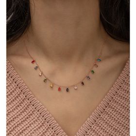Nereze 925 Ayar Sıralı Damla Mix Taşlı Kadın Gümüş Kolye