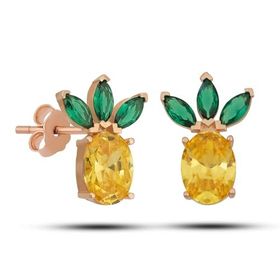 Nereze 925 Ayar Sitrin Taşlı Ananas Kadın Gümüş Küpe