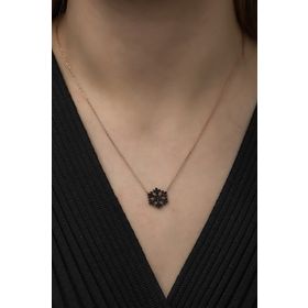 Nereze 925 Ayar Siyah Kartanesi Kadın Gümüş Kolye