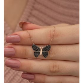 Nereze 925 Ayar Siyah Kelebek Kadın Gümüş Kolye