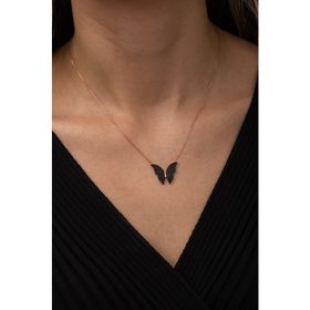 Nereze 925 Ayar Siyah Kelebek Kadın Gümüş Kolye