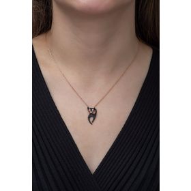 Nereze 925 Ayar Siyah Taşlı Kedi Kadın Gümüş Kolye