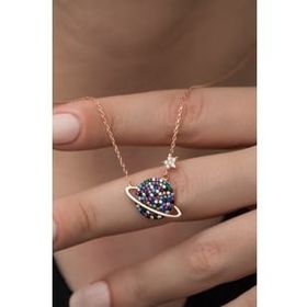 Nereze 925 Ayar Taşlı Gezegen Kadın Gümüş Kolye