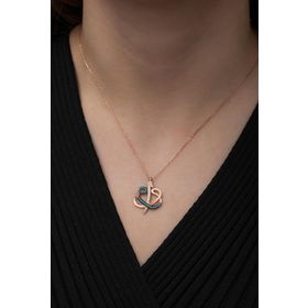 Nereze 925 Ayar Turkuaz Elif Vav Kadın Gümüş Kolye