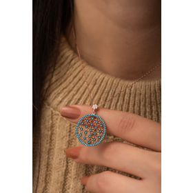 Nereze 925 Ayar Turkuaz Taşlı Yaşam Çiçeği Kolye Gümüş Kolye