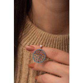 Nereze 925 Ayar Turkuaz Taşlı Yaşam Çiçeği Kolye Gümüş Kolye