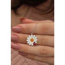 Nereze 925 Ayar Uğur Böceği Papatya Kadın Gümüş Kolye