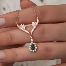 Nereze 925 Ayar Yeşil Damla Taşlı Tasarım Kadın Gümüş Kolye