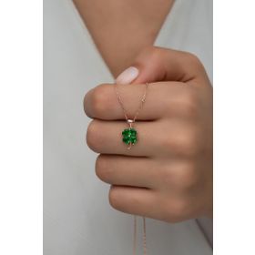 Nereze 925 Ayar Yeşil Taşlı Yonca Kadın Gümüş Kolye