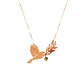 Nereze 925 Ayar Zeytin Dalı Tutan Kuş Kadın Gümüş Kolye