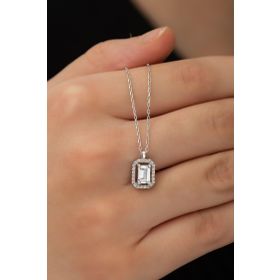 Nereze 925 Ayar Zirkon Taşlı Tektaş Kadın Gümüş Kolye