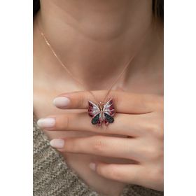 Nereze 925 Kırmızı Kelebek Kadın Gümüş Kolye