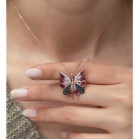 Nereze 925 Kırmızı Kelebek Kadın Gümüş Kolye