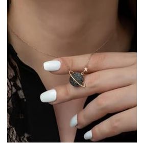 Nereze MKN118 Siyah Gezegen 925 Ayar Gümüş Kolye