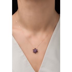 Nereze NRZ99257 4 Katman Mor Lotus Çiçeği 925 Ayar Gümüş Kolye