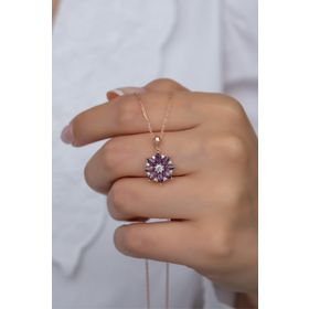 Nereze NRZ99312 Mor Taşlı Lotus Çiçeği 925 Ayar Gümüş Kolye