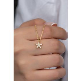 Nereze NRZ99341 Gold Zirkon Taşlı Deniz Yıldızı 925 Ayar Gümüş Kolye