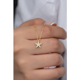 Nereze NRZ99341 Gold Zirkon Taşlı Deniz Yıldızı 925 Ayar Gümüş Kolye