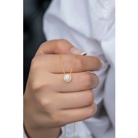 Nereze NRZ99349 Gold Elmas Montür Tektaş 925 Ayar Gümüş Kolye