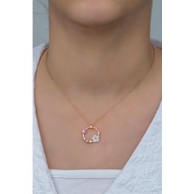 Nereze NRZ99368 Pembe Taşlı Daire Manolya Çiçeği 925 Ayar Gümüş Kolye