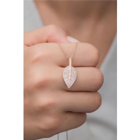 Nereze NRZ99474 925 Ayar Gümüş Rose Zirkon Taşlı Yaprak Kolye