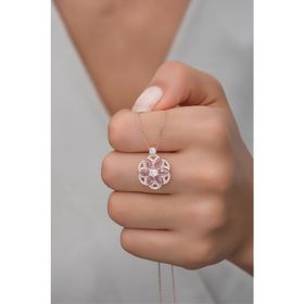 Nereze NRZ99537 Desenli Pembe Taşlı Lotus Çiçeği 925 Ayar Gümüş Kolye