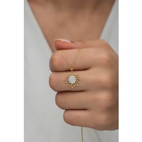 Nereze NRZ99620 Gold Zirkon Taşlı Güneş Model 925 Ayar Gümüş Kolye