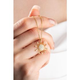 Nereze NRZ99620 Gold Zirkon Taşlı Güneş Model 925 Ayar Gümüş Kolye