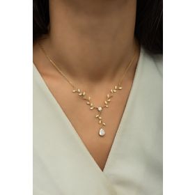 Nereze NRZ99631 Gold Zirkon Damla Taşlı Sarmaşık 925 Ayar Gümüş Kolye