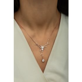 Nereze NRZ99653 Rose Zirkon Damla Taşlı Sarmaşık 925 Ayar Gümüş Kolye