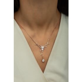 Nereze NRZ99653 Rose Zirkon Damla Taşlı Sarmaşık 925 Ayar Gümüş Kolye