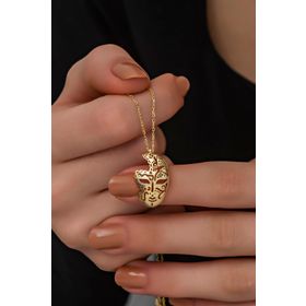 Nereze NRZ998334 925 Ayar Gümüş Gold Rengi Maske Kolye