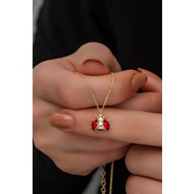 Nereze NRZ998337 925 Ayar Gümüş Gold Mineli Uğur Böceği Kolye