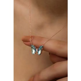 Nereze NRZ998371 925 Ayar Gümüş Aquamarin Taşlı Kelebek Kolye