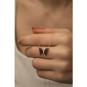 Nereze NRZ998373 Mor Zirkon Taşlı Kelebek 925 Ayar Gümüş Kolye
