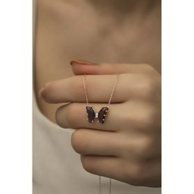 Nereze NRZ998373 Mor Zirkon Taşlı Kelebek 925 Ayar Gümüş Kolye