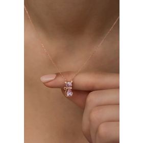 Nereze NRZ998423 Pembe Taşlı Kedi 925 Ayar Gümüş Kolye